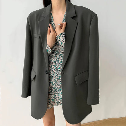 Blazer Feminino Preto com Botão Único – Office Fashion com Estilo Y2K e Toque Coreano