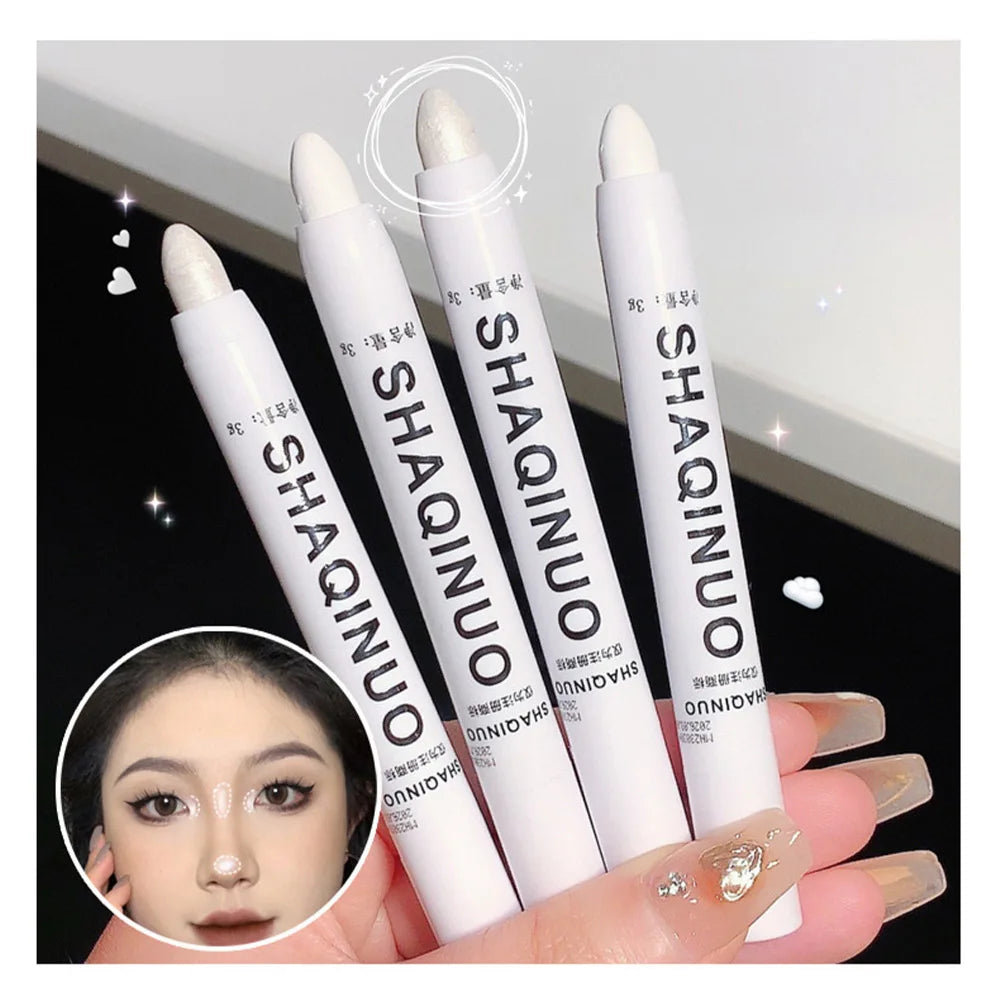 Bastão de Sombra e Iluminador 2 em 1 – Efeito Matte + Glow em Branco e Prata para Olhar Iluminado