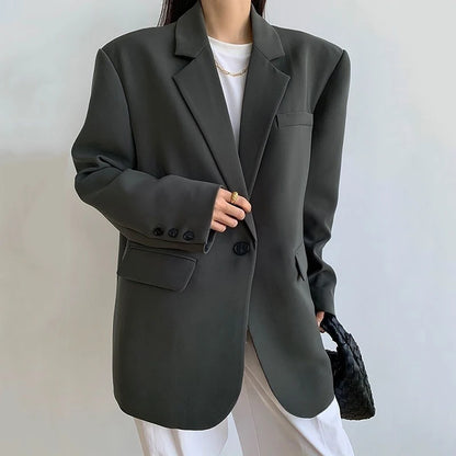 Blazer Feminino Preto com Botão Único – Office Fashion com Estilo Y2K e Toque Coreano