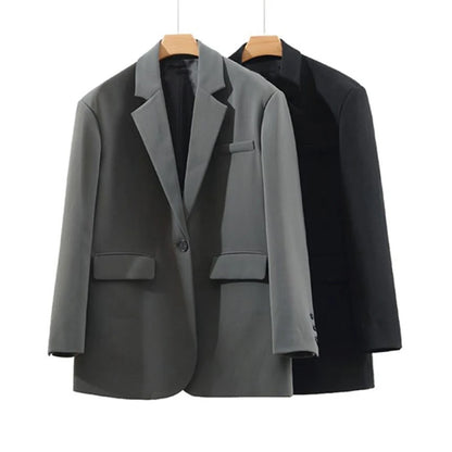 Blazer Feminino Preto com Botão Único – Office Fashion com Estilo Y2K e Toque Coreano