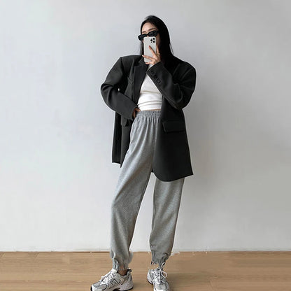 Blazer Feminino Preto com Botão Único – Office Fashion com Estilo Y2K e Toque Coreano