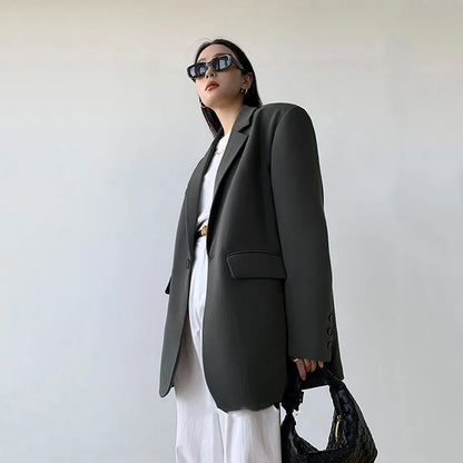 Blazer Feminino Preto com Botão Único – Office Fashion com Estilo Y2K e Toque Coreano