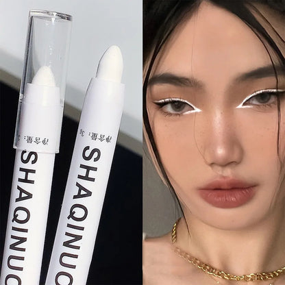 Bastão de Sombra e Iluminador 2 em 1 – Efeito Matte + Glow em Branco e Prata para Olhar Iluminado