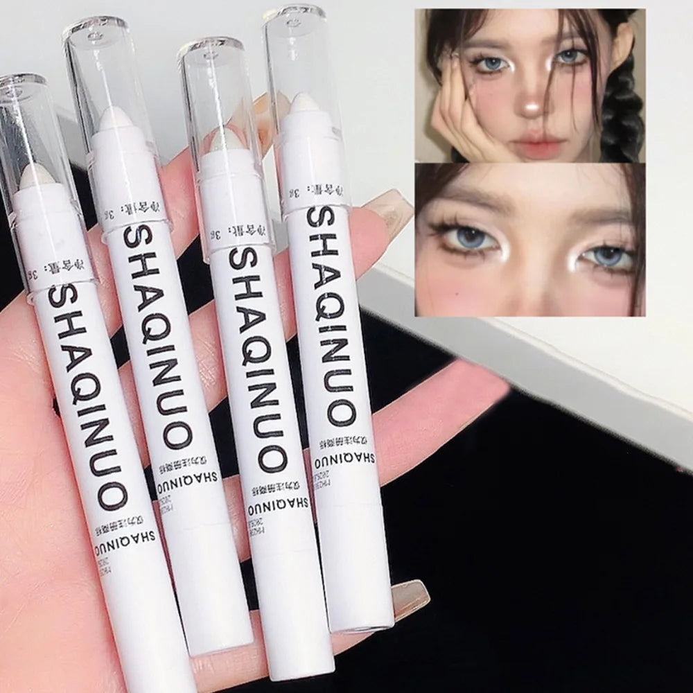 Bastão de Sombra e Iluminador 2 em 1 – Efeito Matte + Glow em Branco e Prata para Olhar Iluminado