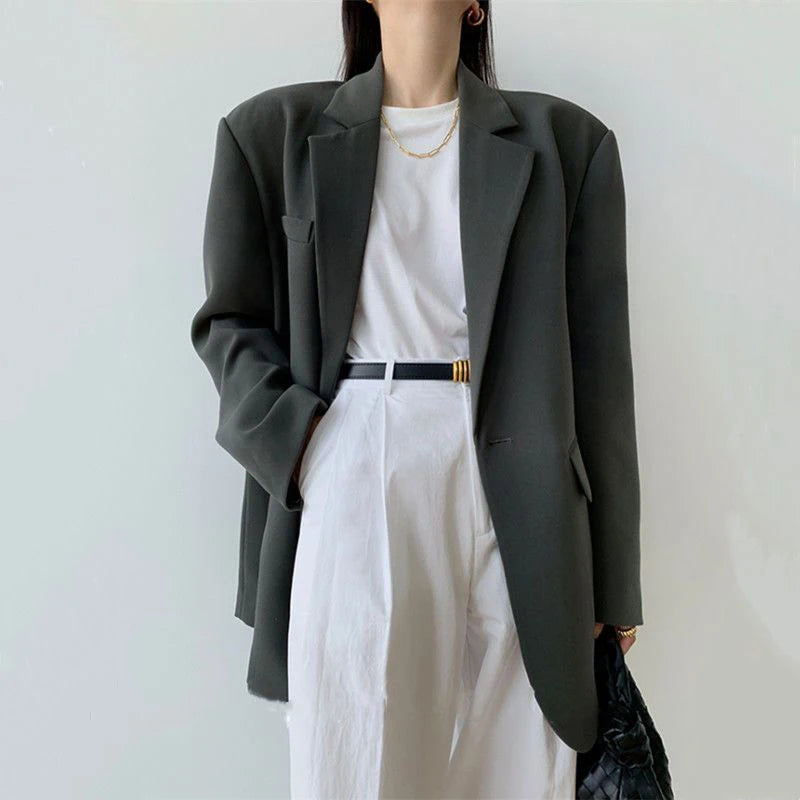 Blazer Feminino Preto com Botão Único – Office Fashion com Estilo Y2K e Toque Coreano