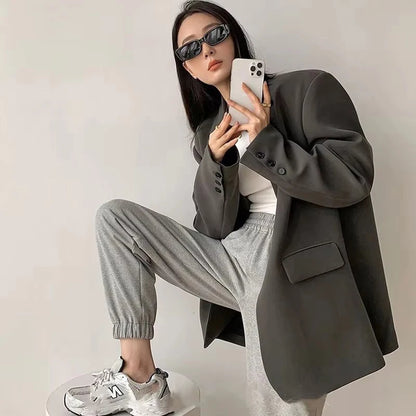 Blazer Feminino Preto com Botão Único – Office Fashion com Estilo Y2K e Toque Coreano