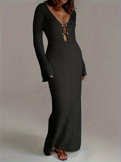 Saída de Praia Branca Sexy – Vestido Transparente com Manga Longa, Decote Profundo e Costas Nuas