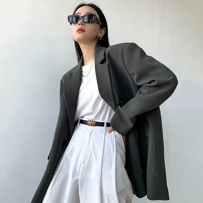 Blazer Feminino Preto com Botão Único – Office Fashion com Estilo Y2K e Toque Coreano